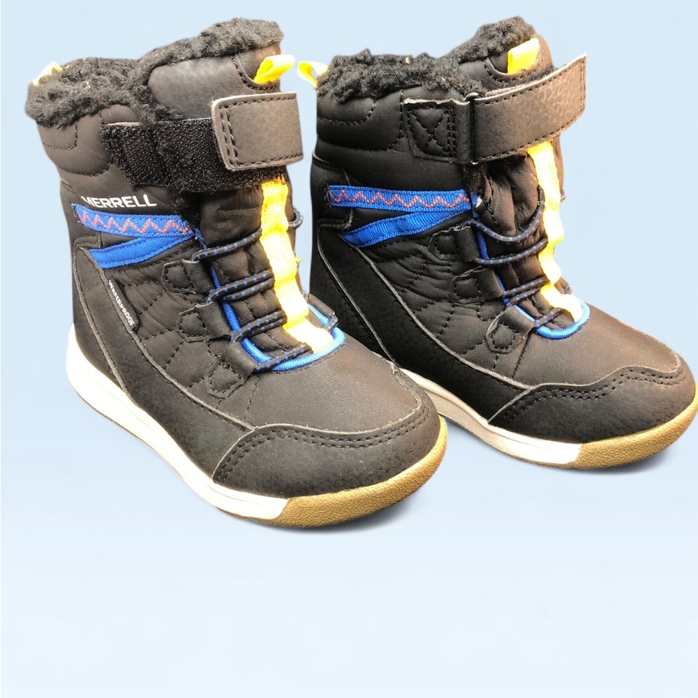 Merrell Kids Black Boots with Blue & Yellow Accents
